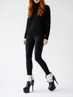 Women's Black Platform Ankle
Booties with Faux Fur Cuff